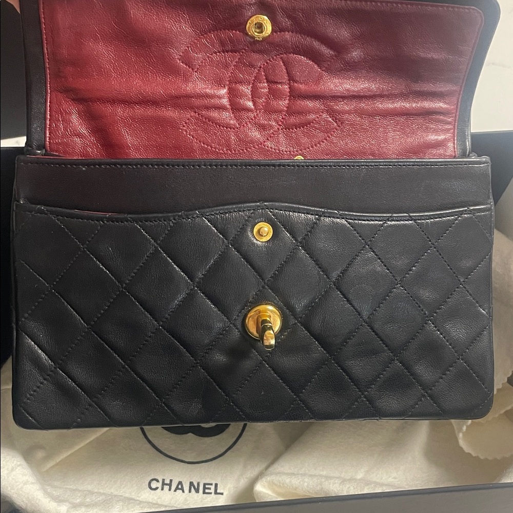 Authentic CHANEL Black Lambskin Leather Small Double Flap Bag Purse Gold HW RARE - Picture 17 of 17